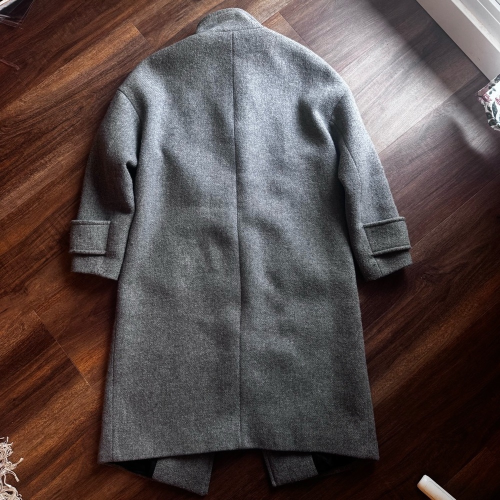 ZARA Wool Blend Grey Trench Coat Button Down  High Neck Jacket Minimalist Chic - Picture 4 of 8